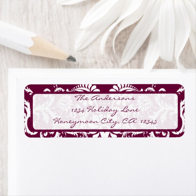 Eggplant Plum Damask Swirl Retrun Address Label (Insitu)