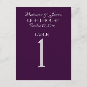 Eggplant Purple Silver Wedding Table Number 1 Card Postkarte