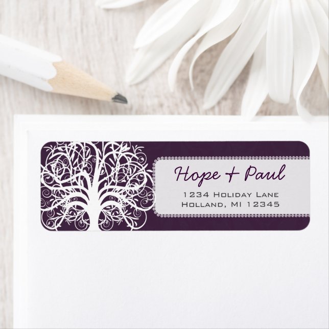 Eggplant Swirl Tree Return Address Label (Insitu)