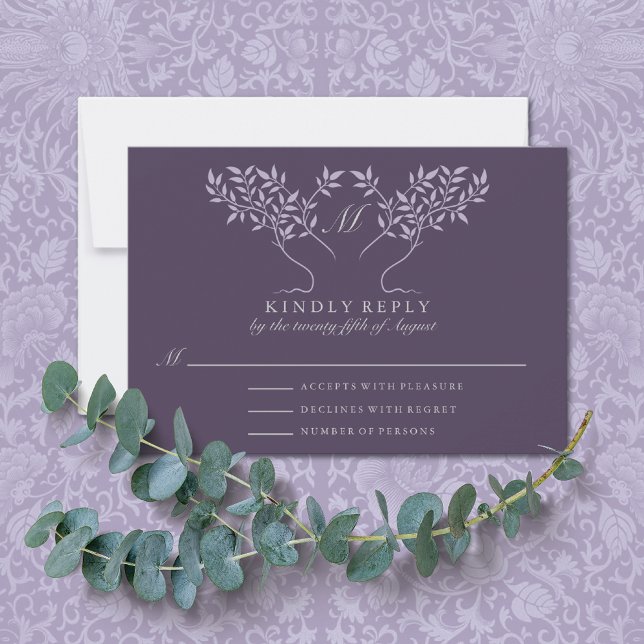 Eggplant Tree of Life Wedding RSVP Karte (Von Creator hochgeladen)