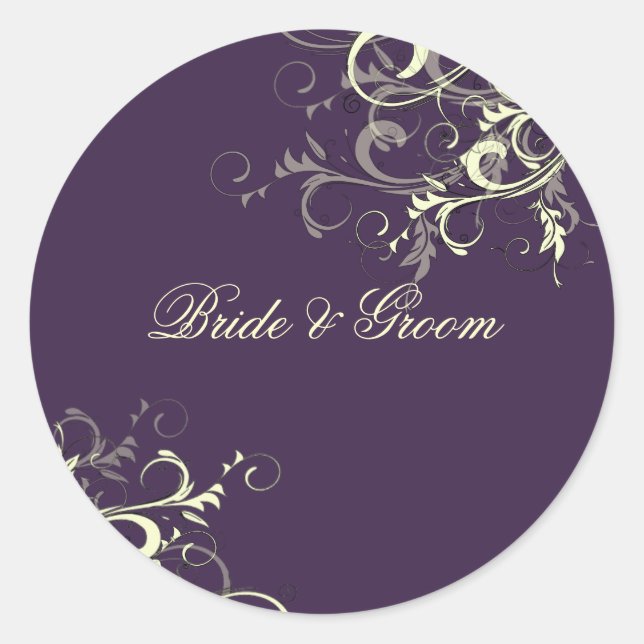 Eggplant+Vanilla Wirbel/DIY Hintergrundfarbe Runder Aufkleber (Vorderseite)