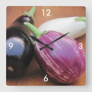 Eggplant Veggie Wall Clock Quadratische Wanduhr