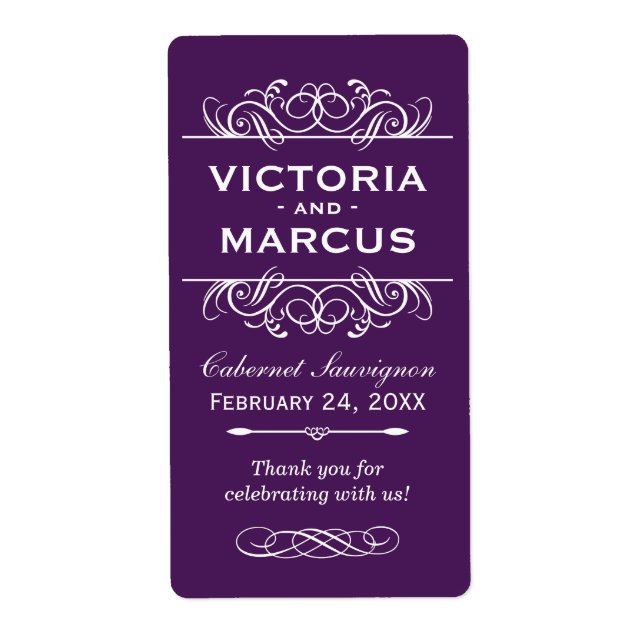 Eggplant Wedding Wine Bottle Monogram Fevor Labels (Vorne)