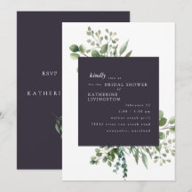 Eggplant & White Foliage Bridal Dusche Einladung