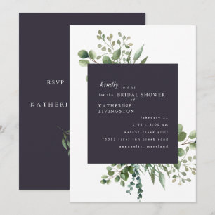 Eggplant & White Foliage Bridal Dusche Einladung