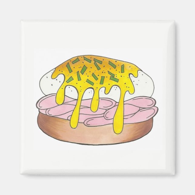 Eggs Benedict Frühstück Diner Food Feinschmecker H Magnet (Vorne)