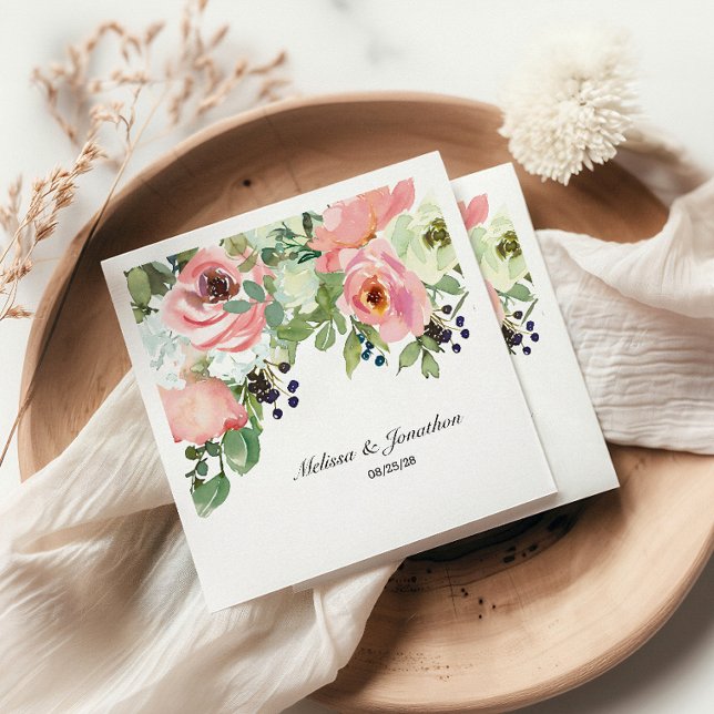 Eggshell and Blush Floral Romantic Wedkins Serviette (Von Creator hochgeladen)
