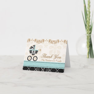 Eggshell Blue Damas Baby Carriage Shooter Vielen D Dankeskarte