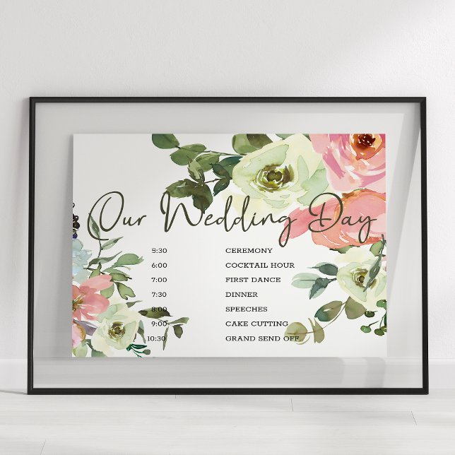 Eggshell Blush Pink Floral Wedding Schedule Sign Poster (Von Creator hochgeladen)