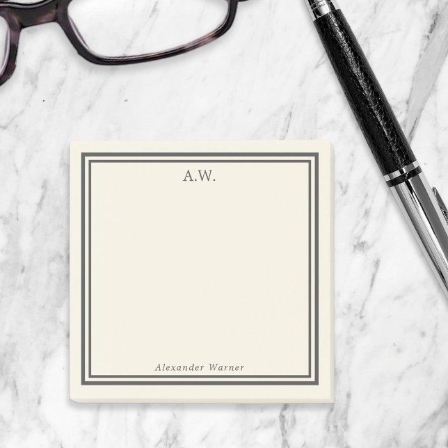 Eggshell & Gray Mit Monogramm Post-it-Hinweise Post-it Klebezettel (Von Creator hochgeladen)