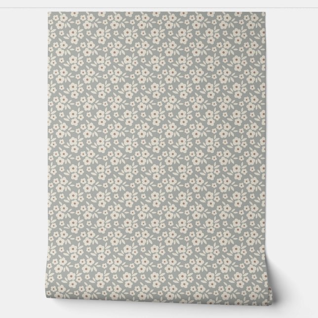 Eggshell Weiß und Graues Blumenmuster Tapete (Abrollen)