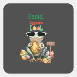 Eggstra Cool Frog mit Sonnenbrille Osterfeiertag Quadratischer Aufkleber