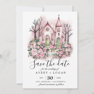 église rose florale aquarelle carte de sauvegarde 