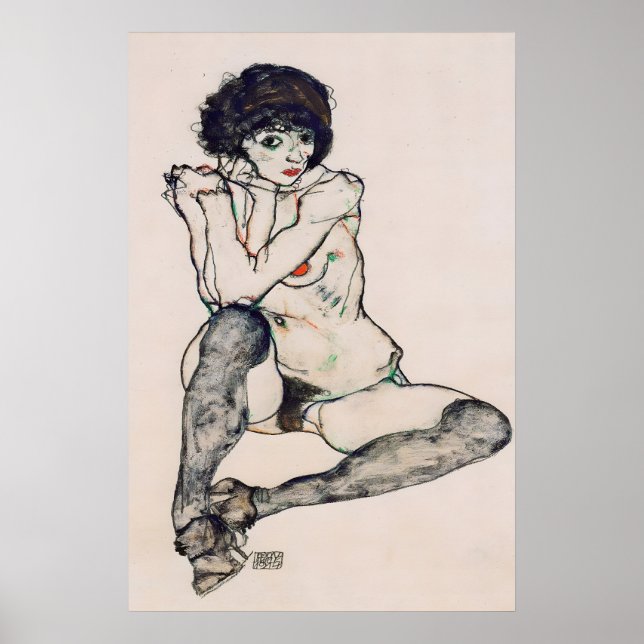 Egon Schiele Expressionismus Druck Sitzender Poster (Vorne)