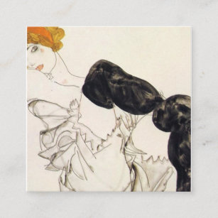 Egon Schiele - Frau in schwarzen Strümpfen Quadratische Visitenkarte