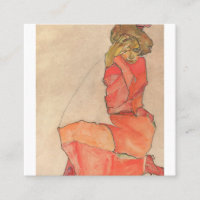 Egon Schiele - Kneeling Female in Orange-Rot-Kleid