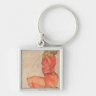 Egon Schiele - Kneeling Female in Orange-Rot-Kleid Schlüsselanhänger