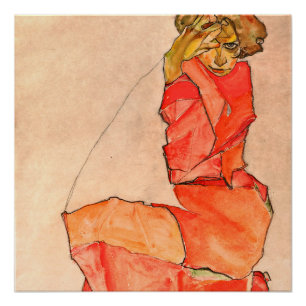 Egon Schiele - Knetfrau in orangefarbenem Kleid Poster