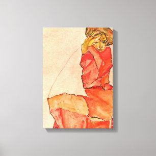 Egon Schiele - kniende Frau im orange Rot-Kleid Leinwanddruck