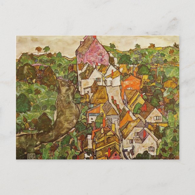 Egon Schiele - Landschaft in Krumau Postkarte (Vorderseite)