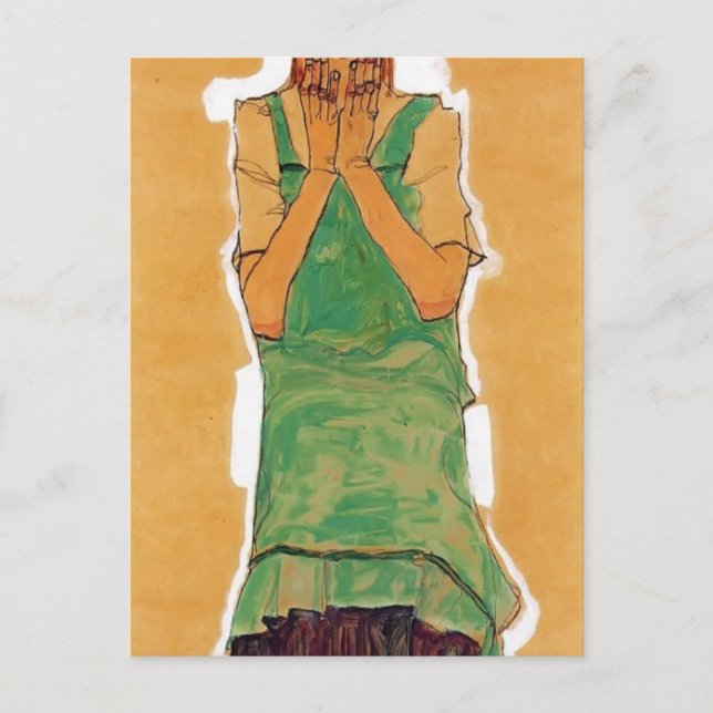 Egon Schiele - Mädchen mit grünem Pinavorn Postkarte (Vorderseite)