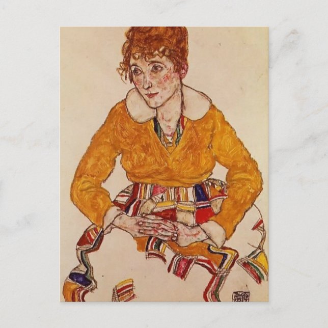 Egon Schiele - Portrait der Ehefrau des Künstlers Postkarte (Vorderseite)