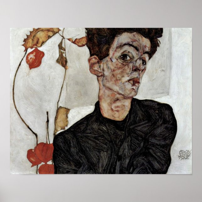 Egon Schiele - Selbstportrait mit Frucht Lantern Poster (Vorne)