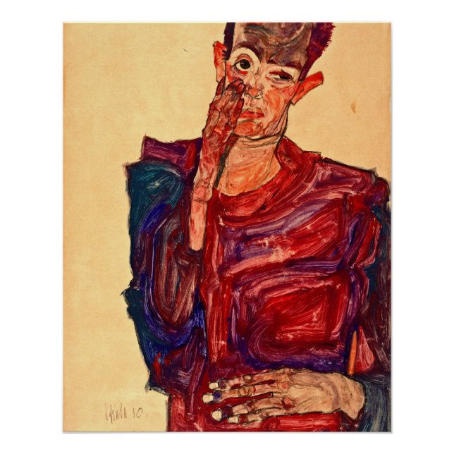 Egon Schiele - Selbstportrait mit gepulsten Augen Poster (Vorderseite)