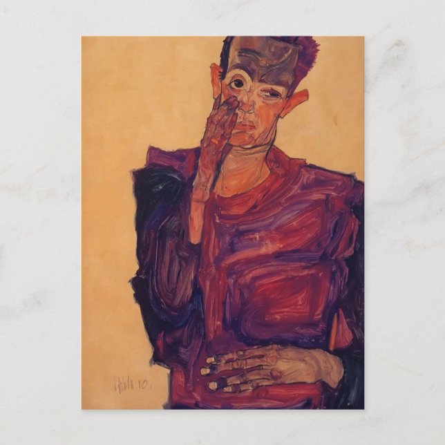 Egon Schiele - Selbstportrait mit Hand nach vorne Postkarte (Vorderseite)