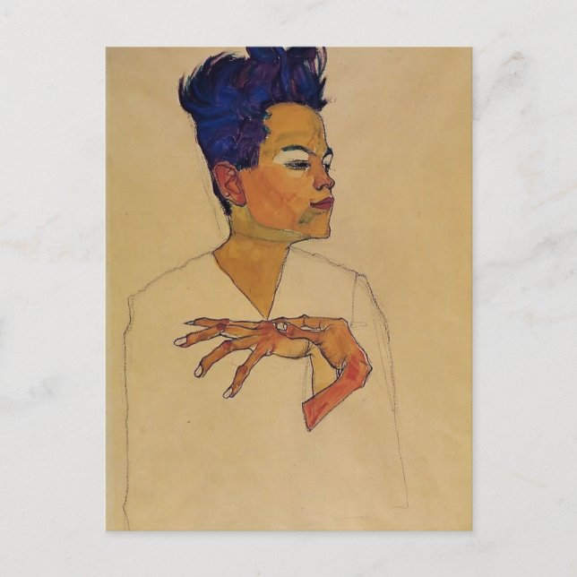 Egon Schiele - Selbstportrait mit Händen auf der B Postkarte (Vorderseite)