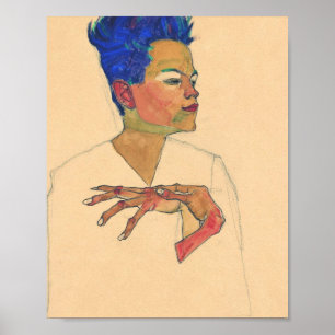 Egon Schiele Selbstportrait mit Händen auf der Bru Poster