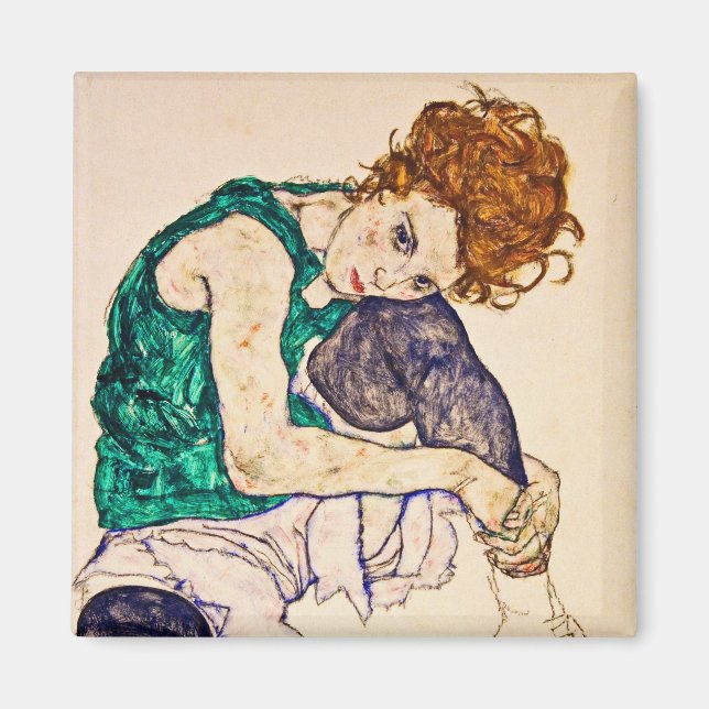 Egon Schiele - sitzende Frau mit Beinen Gezeichnet Magnet (Vorne)