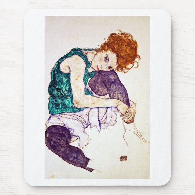 Egon Schiele sitzende Frau mit Beinen Gezeichnet Mousepad (Vorne)
