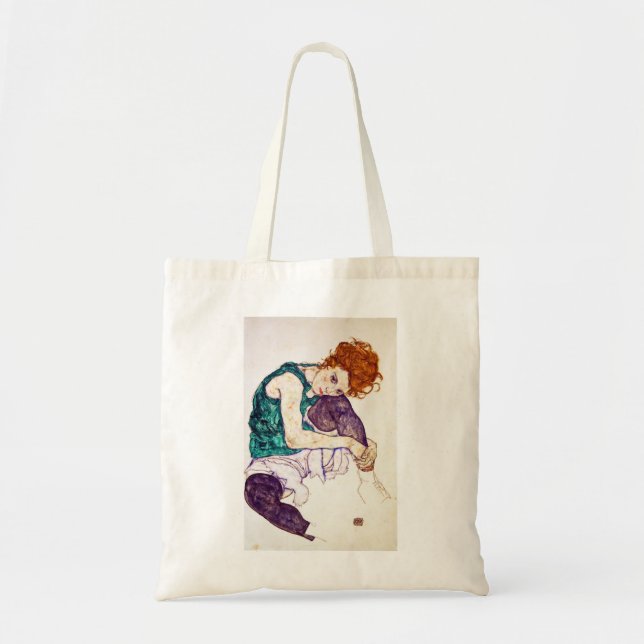 Egon Schiele sitzende Frau mit Beinen Gezeichnet Tragetasche (Vorne)