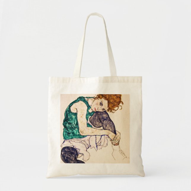 Egon Schiele - Sitzfrau mit den Beinen aufgestellt Tragetasche (Vorne)