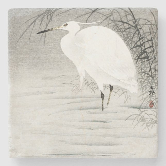 Egret Asian Art Coastal Bird Steinuntersetzer (Vorderseite)