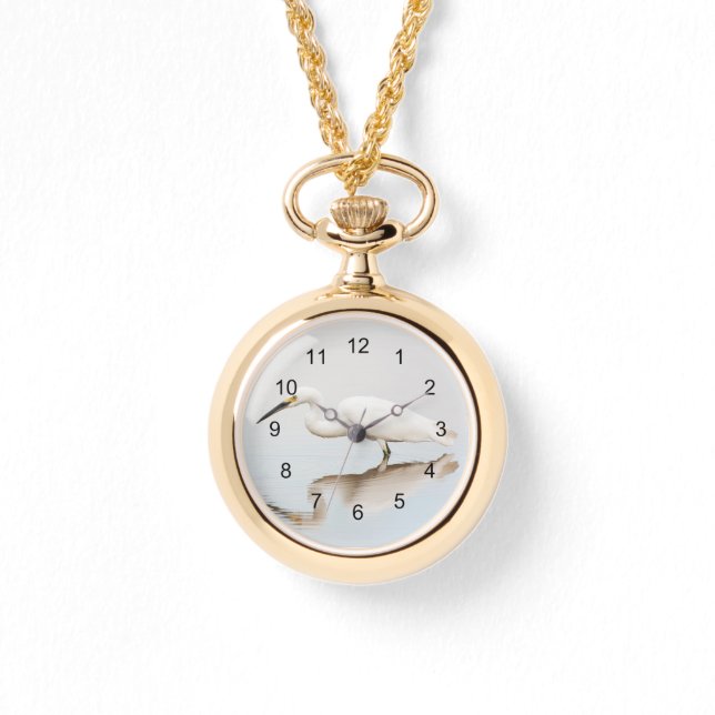 Egret auf einem noch bewachsenen Teich Armbanduhr (Vorderseite)