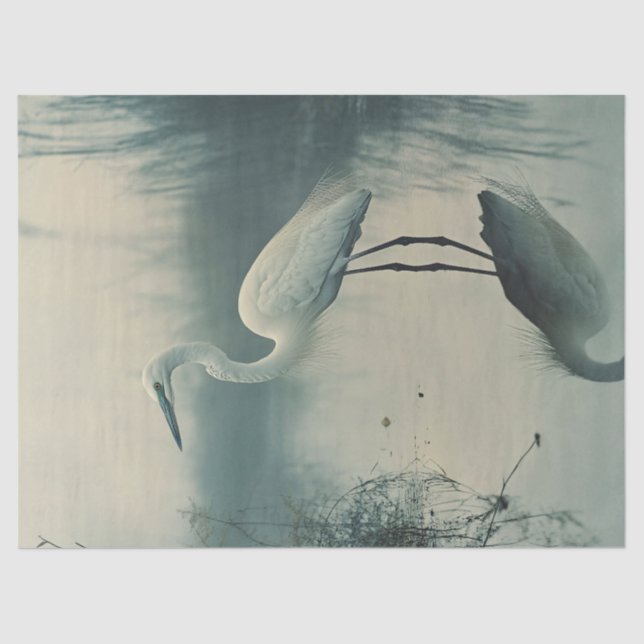 Egret in der Nebeldekoupage Seidenpapier (Vorderseite)