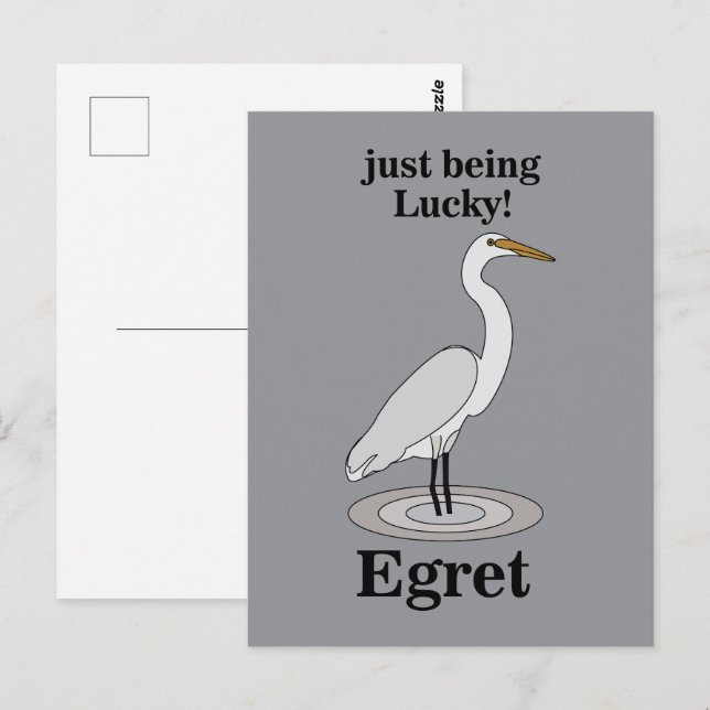 Egret Lucky Bird Postkarte (Vorne/Hinten)