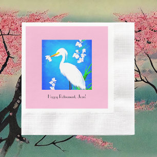 Egret mit Sakura Kirschblüten und Blue Sky Serviette