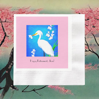 Egret mit Sakura Kirschblüten und Blue Sky Serviette
