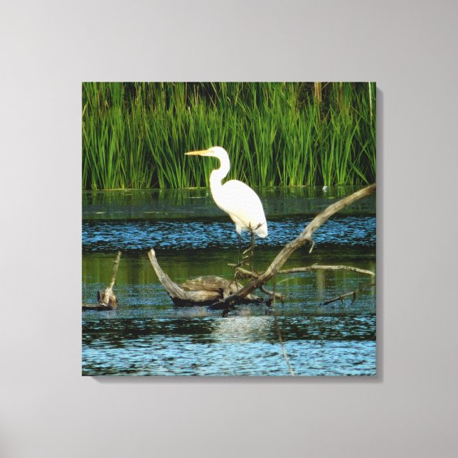 Egret neigeux sur toile de journal Imprimer (Recto)