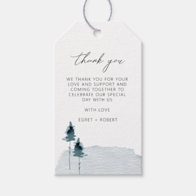 EGRET Slate Blue Pine Tree Vielen Dank für Ihre Ge Geschenkanhänger (Vorderseite)