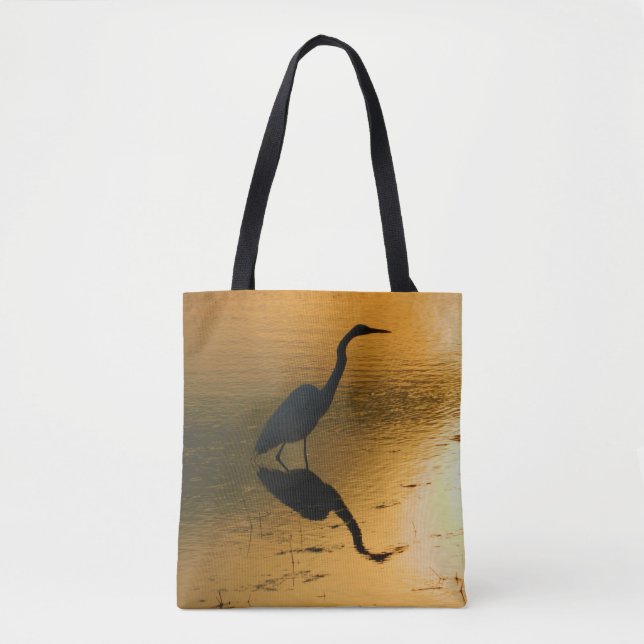 Egret Sunset Printed Tote Bag Tasche (Vorderseite)