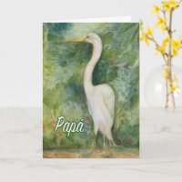 Egret white bird Papa Espagnol Carte d'anniversair