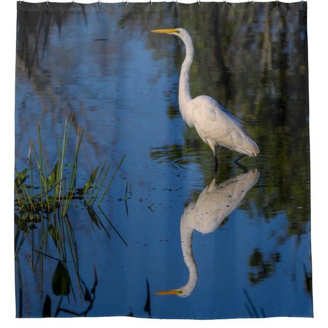 Egret White Water Bird Wildlife Animal Nature Duschvorhang (Vorderseite)