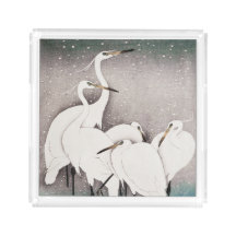 Egrets im Winter Snow Asian Art Serviertablett