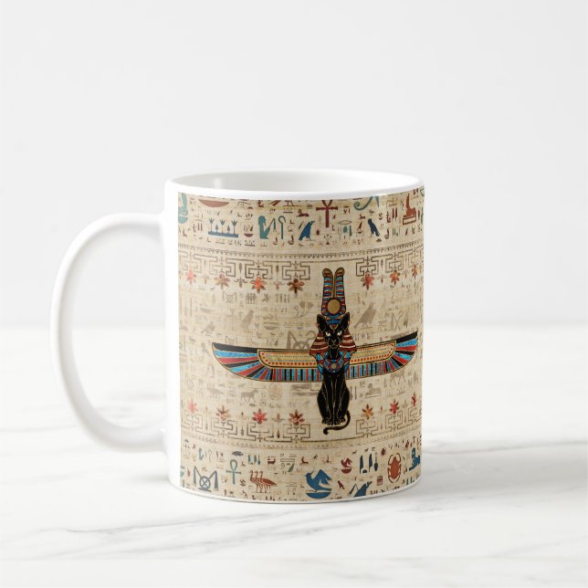 Egyptian Cat - Bastet on papyrus Kaffeetasse (Links)