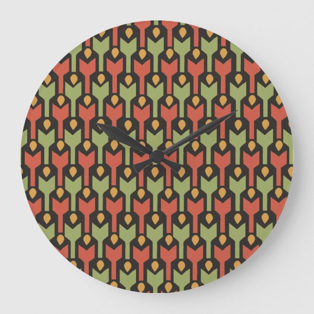 Egyptian Red Green Black Arrows Wall Clock Große Wanduhr (Vorderseite)