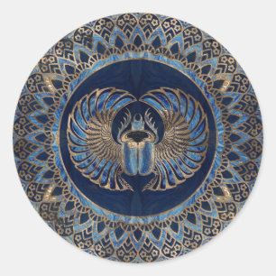 Egyptian Scarab Beetle Gold and Blue Marble Runder Aufkleber